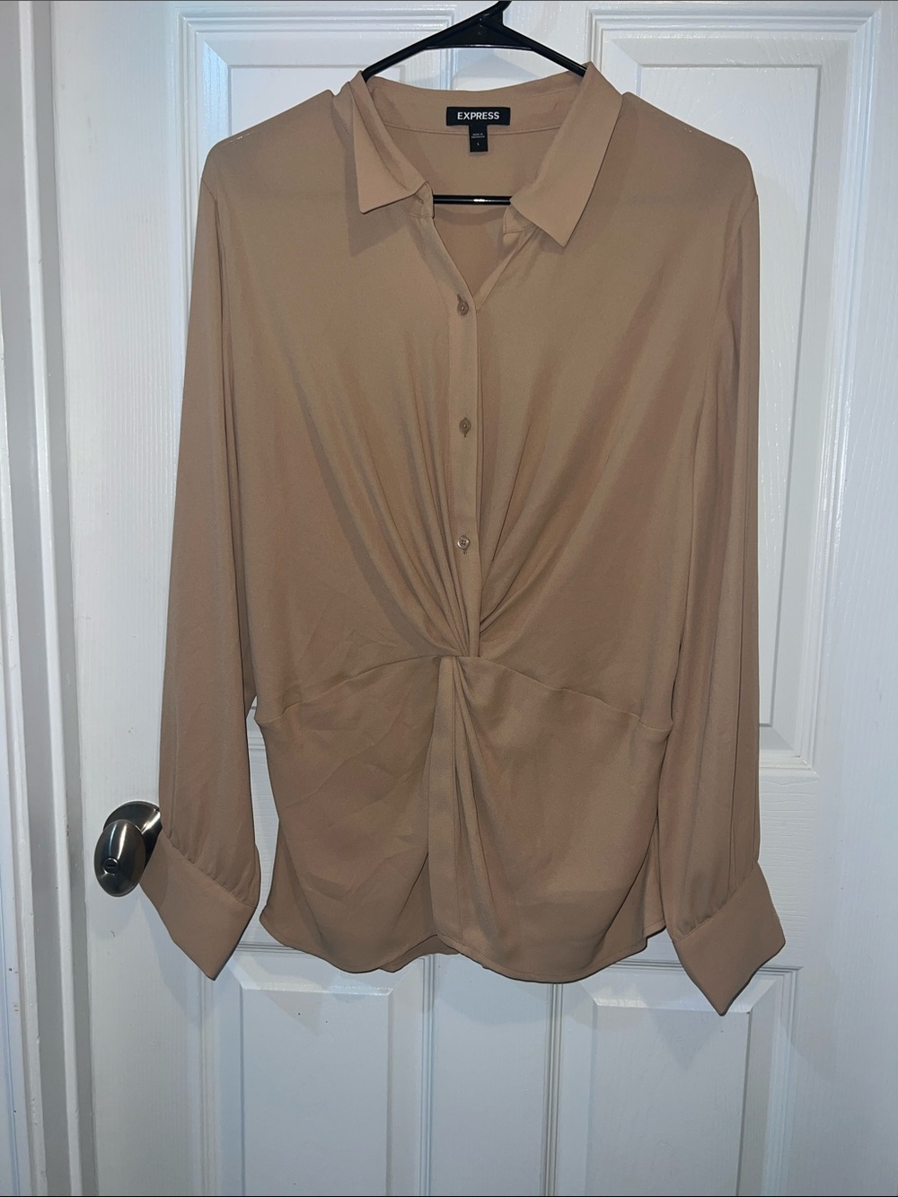 Express Women's Beige Twist-Front Button Down Shirt